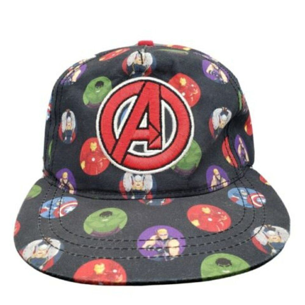 MARVEL AVENGERS Baseball Hat Cap Circle Print Snapback Black Bill A Logo skater